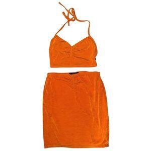 NWT Forever 21 Neon Orange 2-Piece Summer Set - Size Small crop top and skirt